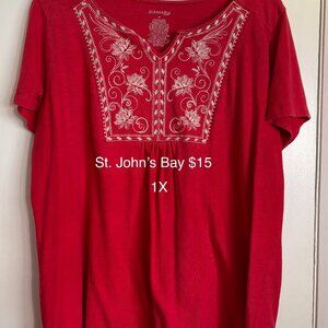 St John's Bay 1X red embroidered top